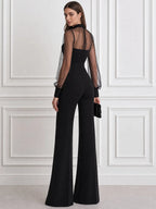 Elegant Mesh Sheer Long Sleeve High Neck Wide Leg Jumpsuit