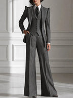 Women's Vintage Pinstripe 3-Piece Power Suit Set – Structured Blazer, Waistcoat & Wide-Leg Trousers