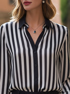 Vertical Striped Button-Front Tailored Shirt