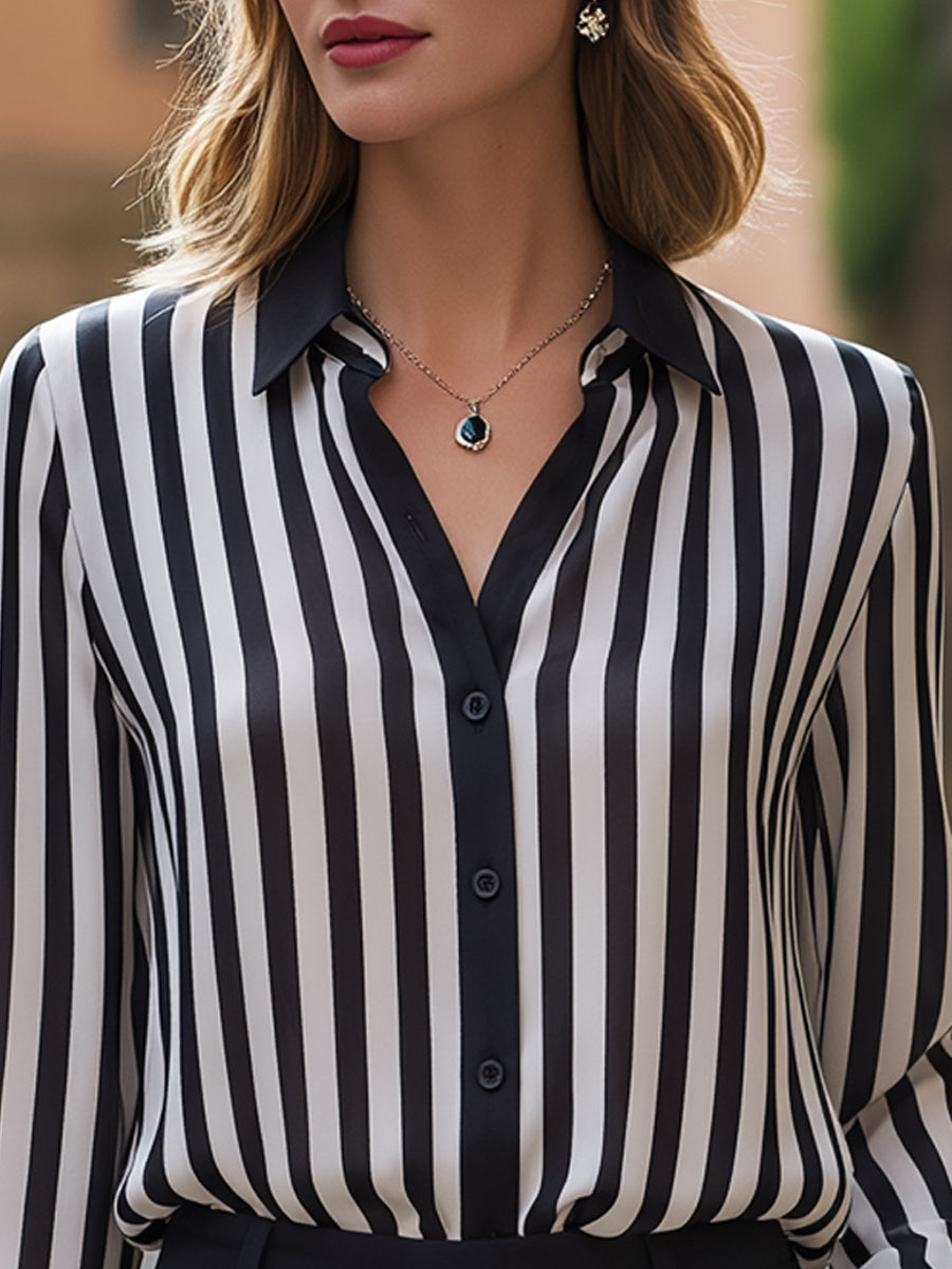 Vertical Striped Button-Front Tailored Shirt
