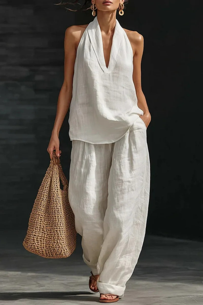 Women's V-neck Top + Tencel Denim Casual Suit