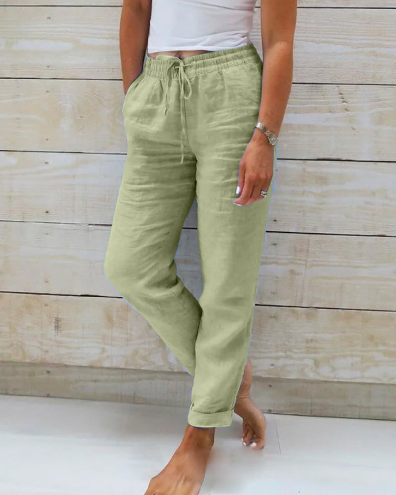 🔥[S-2XL]🍃👖Women's elastic waist cotton-linen wide-leg pants