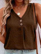 Women's Solid V-Neck Button Sleeveless Top in 7 Colors Sizes 4-14
