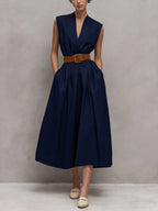 Women's V-neck Sleeveless Casual Loose Cotton Dress