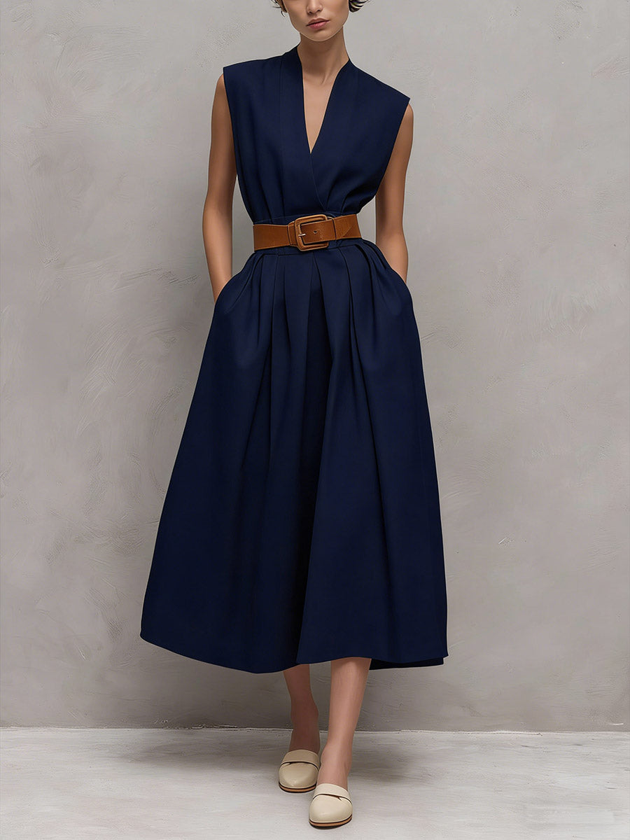 Women's V-neck Sleeveless Casual Loose Cotton Dress