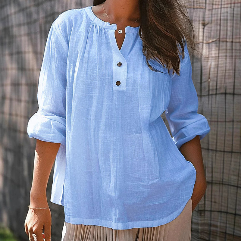 Women's Vintage Solid Color Button-down Long-sleeve Cotton Linen Shirt
