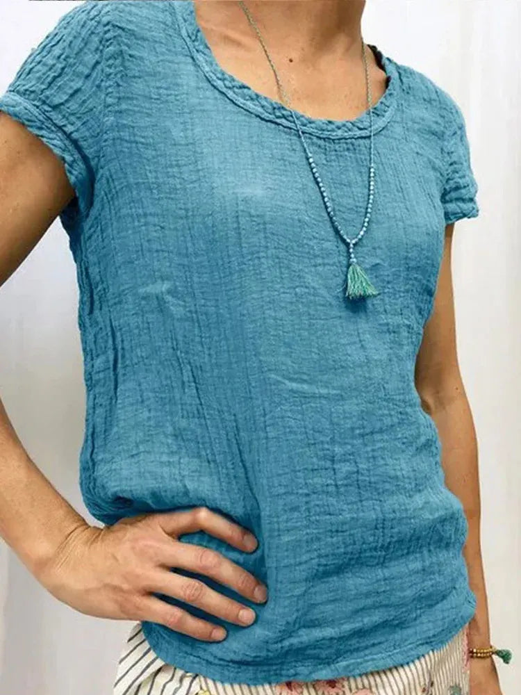 Women's Casual Linen Solid-colored Print T-shirt