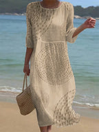Women's Vintage Abstract Geometric Art Print  Cotton Dress