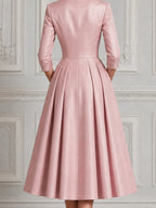 Pink Dress Fall Wedding Guest Dress Satin Blazer A-Line Midi Dress