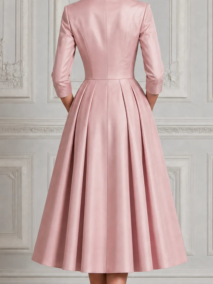 Pink Dress Fall Wedding Guest Dress Satin Blazer A-Line Midi Dress