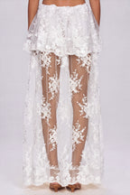 Fergal Lace Ruffle Floral Skirt Set  In White