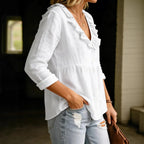 Casual Linen Ruffle Collar Shirt