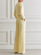 Tweed Jewel Button Crop Jacket & Wide Leg Pants Two-Piece Set