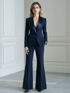 Satin-Lapel Tuxedo Blazer And Flared Pants Suit