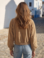 Retro Street Vibe Khaki Suede Effect Cropped Bomber Jacket