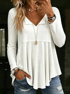 Women's V Neck Long Sleeve Babydoll Top Pleated Peplum Tunic Blouse