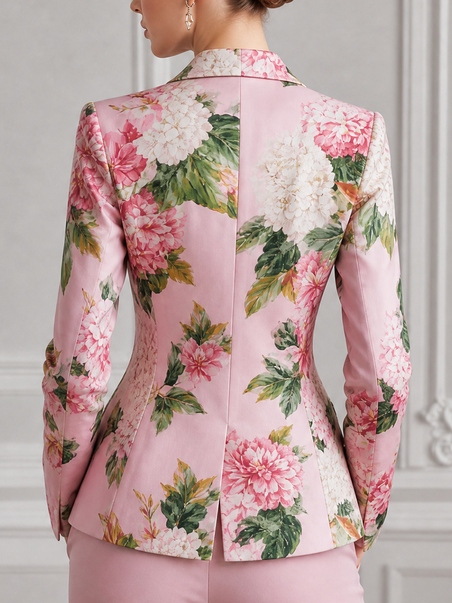 Pink Floral Satin Tailored Blazer