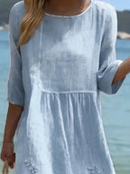 Women's Casual  Round Neck Mid Sleeve Print Cotton and Linen Dress