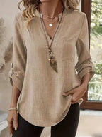 Women's Vintage Cotton Linen V-neck Long-sleeve Shirt