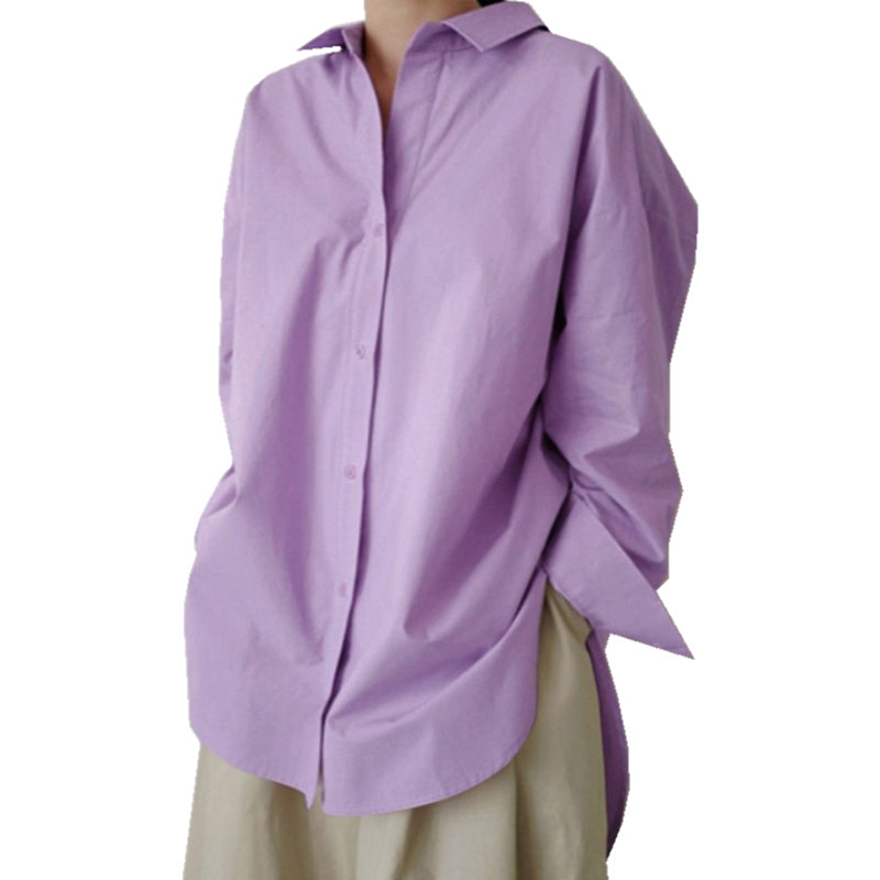 Vintage Lapel Plain Button Down Casual Shirt