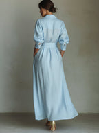Waist-cinching Shirt-style Maxi Linen And Cotton Dress