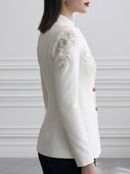 Floral Embroidered Mandarin-Collar Double-Breasted Blazer