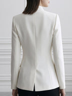 Floral Embroidered Mandarin-Collar Double-Breasted Blazer