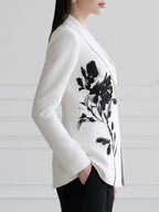 Floral Print Peak-Lapel Single-Button Tailored Blazer