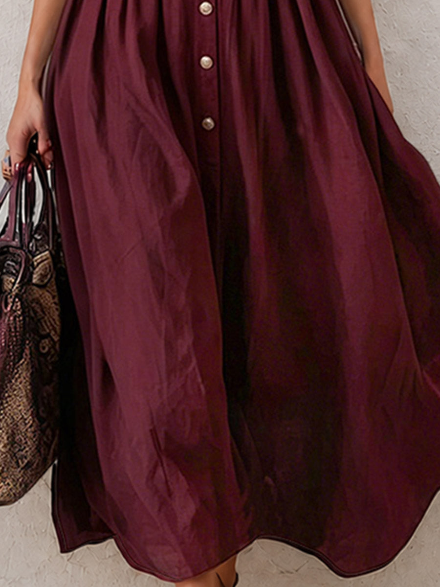 Elegant Zinfandel-colored Cotton And Linen Sleeveless Maxi Dress