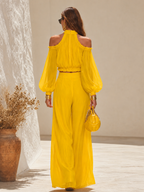 Elegant Urban Style Halter-neck Chiffon Top And Wide-leg Pants Set