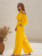 Elegant Urban Style Halter-neck Chiffon Top And Wide-leg Pants Set
