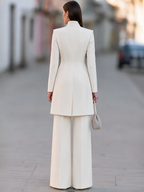 Elegant Longline Tailored Blazer And Wide Leg Pants Suit Set