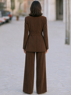 Elegant Corduroy Tailored Blazer And Wide Leg Pants Suit Set