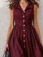 Elegant Zinfandel-colored Cotton And Linen Sleeveless Maxi Dress