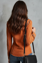 Vintage Burnt Orange Utility Zip Denim Jacket