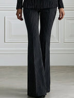 Floral Print Pinstripe Blazer And Flared Trouser Suit