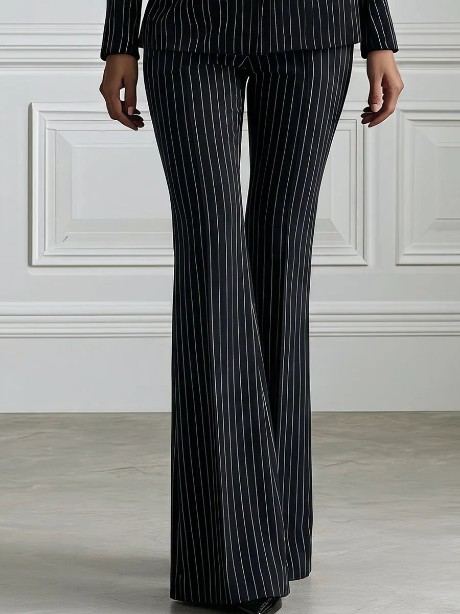 Floral Print Pinstripe Blazer And Flared Trouser Suit