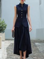 Pinstripe Sleeveless Asymmetric Hem Two-Piece Set