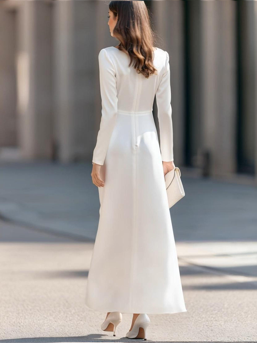 Elegant Cowl Neck Long Sleeve Maxi Dress with Lace Trim