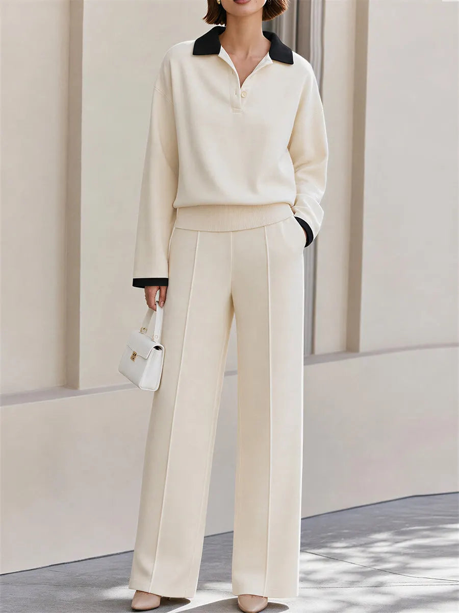Contrast Black Collar Co‐Ord Set For Smart Casual & Office Occasions