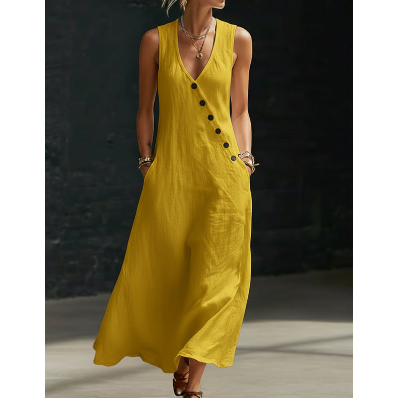 📢📢30% OFF !!!⏰Women's Sleeveless V-Neck Maxi Dress with Pockets