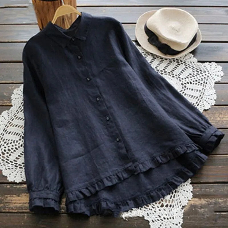 Cotton And Linen Lace Long-Sleeved Shirt
