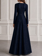 Lurex Surplice V-Neck Circle Buckle Belt Maxi Evening Gown