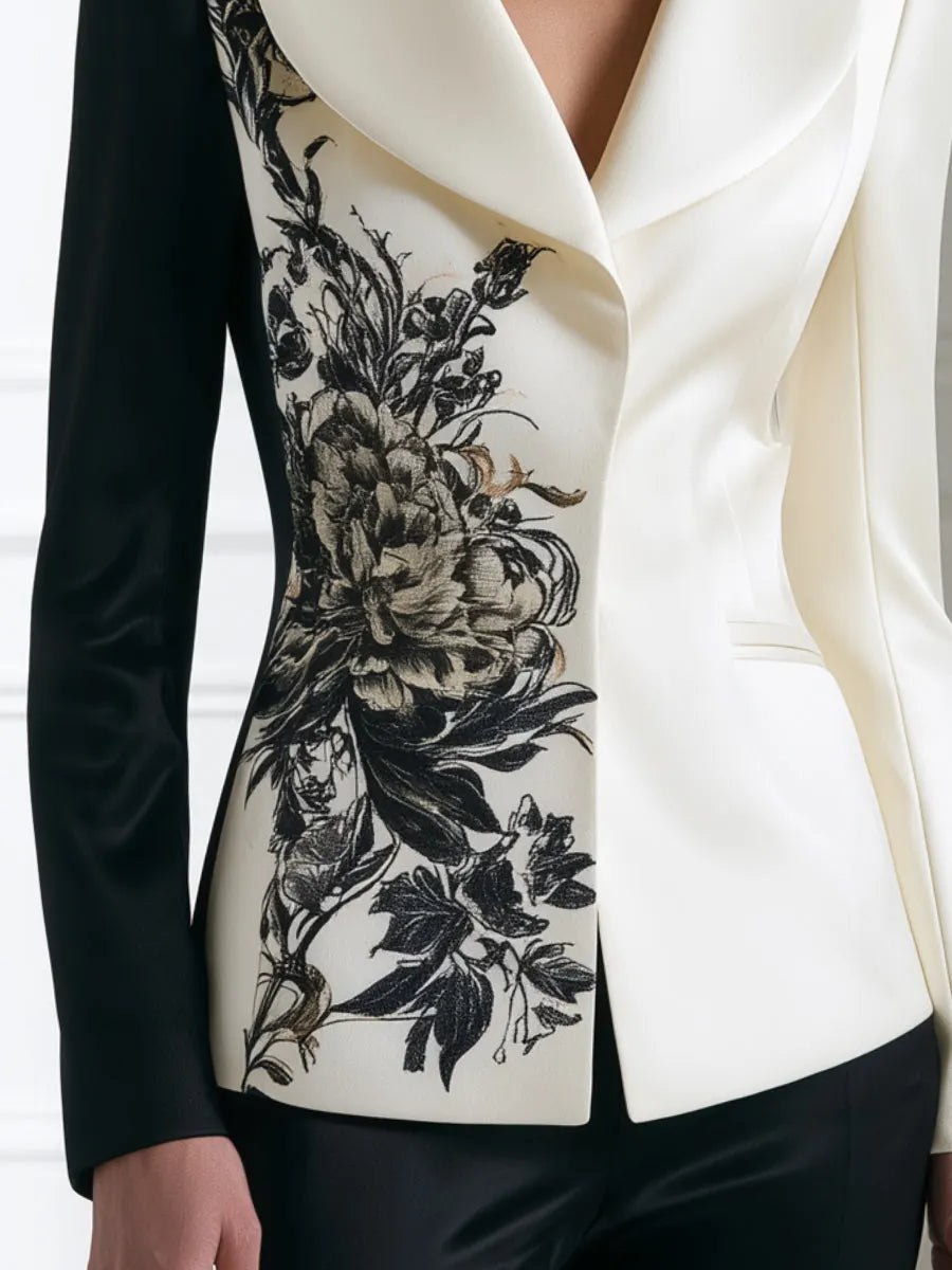 Floral Print Color-Block Tailored Blazer