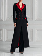 Black Red Contrast Longline Blazer Coat & Wide Leg Pants Set