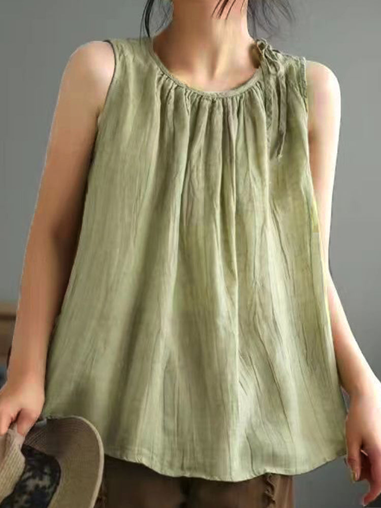 Women's Simple Solid Color Linen Blended Tank Top