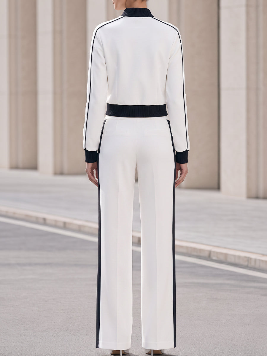White Black Stripe Zip Up Track Co-Ord Set