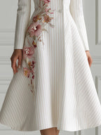 Floral Print Pinstripe A-Line Blazer Dress