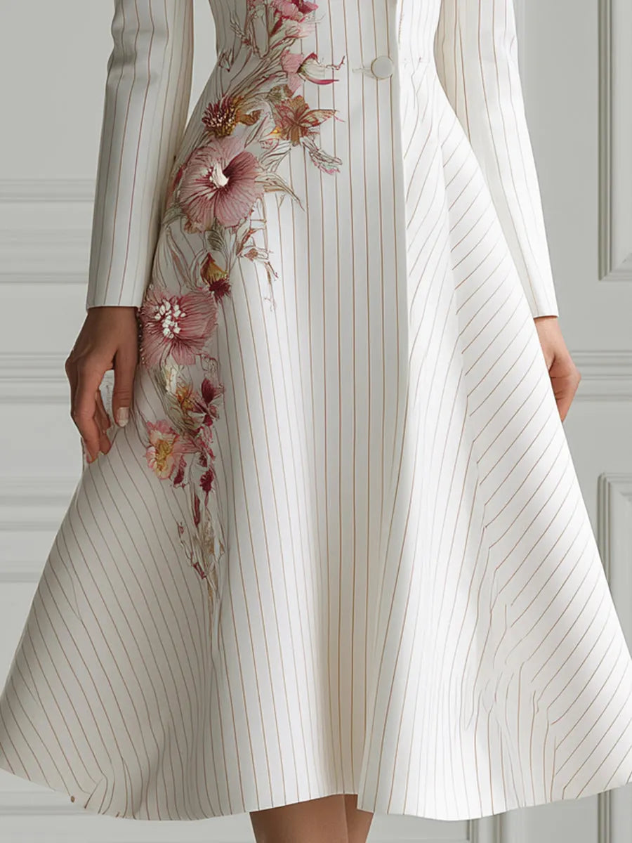 Floral Print Pinstripe A-Line Blazer Dress