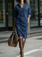 Women's Stand-collar Long-sleeved Casual Loose Denim Dress